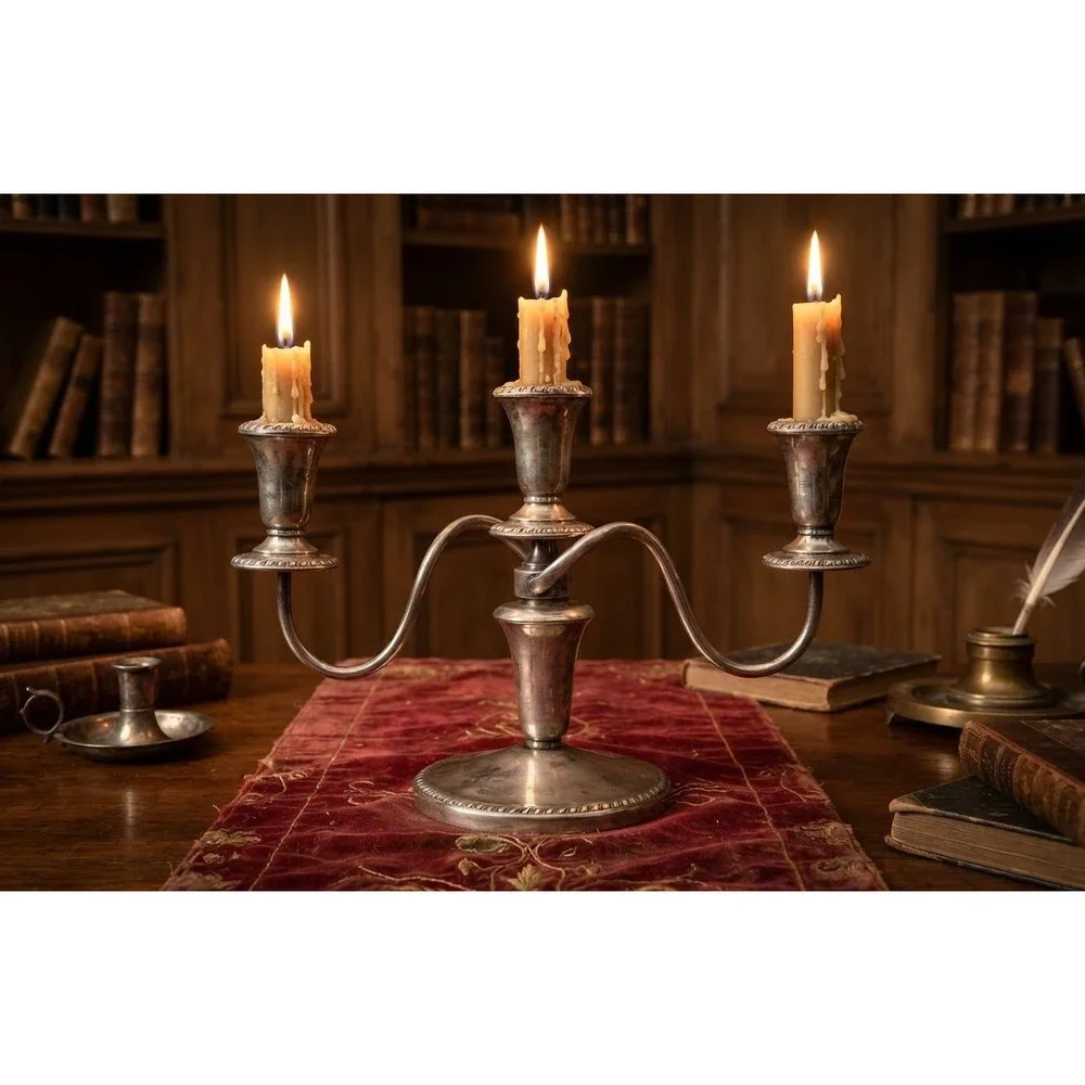 Sheffield Silver Co 3 Light Candelabra Silver Plate Gadroon Trim 12 Inch Wide